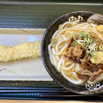 Hanamaru Udon - 牛肉玉子餡掛けうどん　イカ天