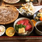 常陸手打蕎麦・うどん うち田 - もりそば＋御膳セット(天ぷら・今日の刺身ミニ丼) ¥800+680-