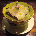 和や　てらさわ - 絶品の寒鮃の昆布〆の天に黄身醤油。