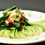 Stir-fried green vegetables and raw bean curd