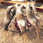 柳家 - 囲炉裏のある部屋に通されたときにすでにアマゴが焼かれておりました。