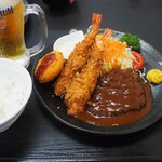 味の店 一番 - スペシャル盛り合わせ（ハンバーグ＆海老フライ）にクリームコロッケを追加
