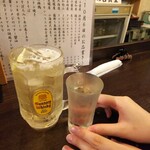 金町製麺 - 乾杯（メガハイボールと日本酒）