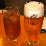 甲州串揚げ周山 - ウーロンハイ¥450 えびす生ビール¥550