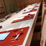 御料理 竹寳 - カウンター席、ナフキン頂けます。