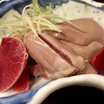 鳥田中 - お造りです　七谷地鶏のハツ レバー 腎臓 脾臓がいただけます