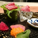 窯焼き割烹 黒泉 - 黒毛和牛の先付け3種