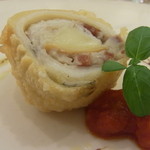 アフェット - 穴子と里芋とスカモルツァチーズのフリット　トマトソース　カラメルとバルサミコソース