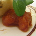 アフェット - 穴子と里芋とスカモルツァチーズのフリット　トマトソース　カラメルとバルサミコソース