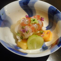 ワインと和食 みくり - くるみ餅、海老、マグロ、柿、ジュレ、茄子