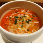 ラ カンロ - ⑤【Flan：フォアグラ 酸辣湯】
      ★ フォアグラのフラン（茶碗蒸し）+烏賊+ベーコン+マコモ茸入り、酸辣湯ソース掛け