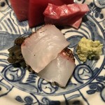 御料理 無窮 - お造り　大間の鮪（中トロ、赤身、大トロ）、大分の真鯛