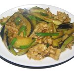 Stir-fried eggplant and pork with chili peppers