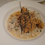 トラットリア ピッツェリア サレルノ - グリルした太刀魚と乾燥させたたもぎ茸のリゾット 海苔のクロッカンテ＋200円