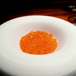 蒼 - 「北海道の新いくらの冷製フェデリーニ」　　　　　　パスタは蛤のお出汁で絡めてあります。イクラは神経締めされた鮭から。濃厚な玉子の黄身から、くどさを抜いたような味わい。舌でスッと潰れます。