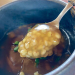 三春 - 蕎麦の「抜き実」を鴨出汁そばつゆの餡で頂きます。蕎麦の風味がとてもいいです。