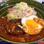 Cafe 茶人 - ちょっと憎(肉)らしい飛騨牛100%ハンバーグロコモコ(1,000円)