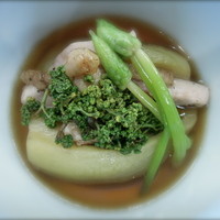 京都和久傳 - 2012年6月昼。アスパラのミルフィーユ？、賀茂茄子、花山椒、鶏の治部煮。
