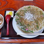 肉そば処 伍らい光 - もやあんラーメン(冬季限定)+ミニげそ天丼