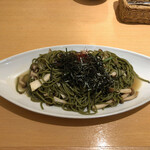 RAKU山田屋 結の庵 - 茶そばパスタ(麺大盛り)。