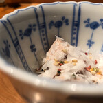 焼き鳥 とりら - 白肝、ズリ、ハツ、淡雪塩掛け刺し