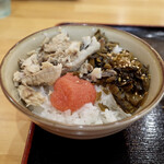 ゆで太郎 - ミニ焼鯖明太高菜ごはん￥240　お店推奨のそば湯でお茶漬け風にして頂くと最強ですね♪