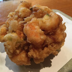 宇奈根 山中 - かき揚げ　エビ　小柱　アスパラ　の豪華版　しかも特大