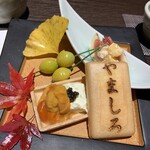 Ebisu Sushi Shiorian Yamashiro - いちじくの白和え・銀杏・塩水雲丹とクリームチーズ、キャビアの最中