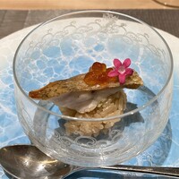 銀座 大石 - ノドグロのフレンチ風お寿司　25年もののバルサミコ酢を2種類合わせシャリに、ノドグロの脂をバルサミコが上手く上品な味わいにしていますね、美味しい♪