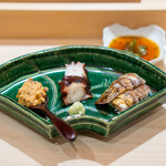 鮨 崚 - あん肝、西瓜の奈良漬け 宮城の蛸 北海道の蝦蛄