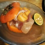 野菜食堂 - 柿とカンパチのお刺身