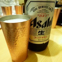 うなぎ川勢 - 瓶ビールは、錫のグラスでキンキンに頂きます。