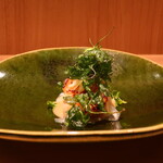 RISTORANTE IL NODO - 秋のホタテ 畑のジャガイモ ベルガモット、ヨモギ添え