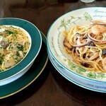 スパゲティ アンダーレ - カキのクリームスパゲティといかえびキノコの醤油味【Oct.2020】