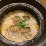 割烹 一楓 - カマスと栗の土鍋ご飯 栗ご飯初！美味しい。こちらの土鍋ご飯、いつも美味しい。