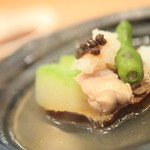 新日本料理おぶね - 加茂茄子の揚げ出し、丹波地鶏、冬瓜、獅子唐、長芋、帆立貝