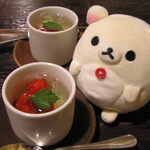 新免館 - 水菓子：メロン・柿・苺：味醂ゼリー掛け