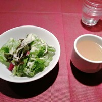 ニコラス 新橋店 - 最初にサラダとスープがきます。このドレッシングが、ものすごく旨いんだよ。