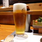 Sushisho Nomura - 生ビール、皆さんはこの後の怒涛の冷酒に備えて小が多かった：笑