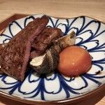 雪月花 銀座 - サーロイン 卵黄・松茸　塩・胡麻油