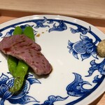 雪月花 銀座 - ハツ 甘長唐辛子・醤油・辛子