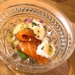 スシコーヒー - サーモンとアボカドのリコッタチーズ キュウイ和え