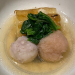 銀座 しのはら - 焼き茄子、蓮根餅、石川小芋、ほうれん草の炊き合わせ