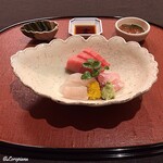 御料理 寺沢 - 星鰈､大間産本鮪 中ﾄﾛ､真鯛の腹身