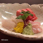 御料理 寺沢 - 星鰈､大間産本鮪 中ﾄﾛ､真鯛の腹身