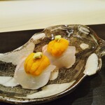 銀座 よし澤 - お造り　クエ　雲丹と山葵