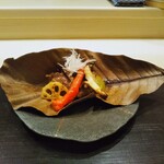 銀座 よし澤 - 焼き物　秋野菜と牛タンの金山寺味噌和え