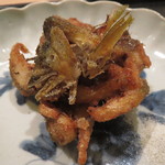 虎白 - 若鮎のかき揚げ　昆布を混ぜた塩で