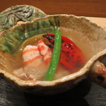 虎白 - 車海老の葛煮　赤万願寺唐辛子と賀茂茄子、冬瓜と2