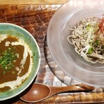 伊勢海老蕎麦 清正 - 伊勢海老カレーつけ蕎麦 かつ丼セット(1380円)